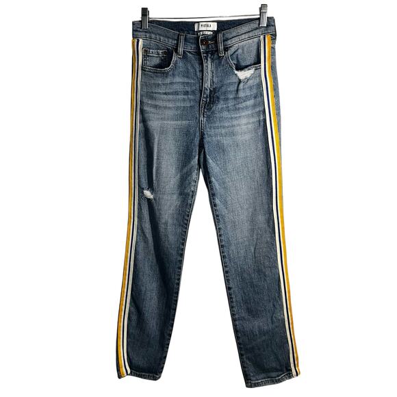 Pistola Charlie High Rise Straight Jeans Size 27 Side Stripe Distressed Denim - Picture 1 of 7